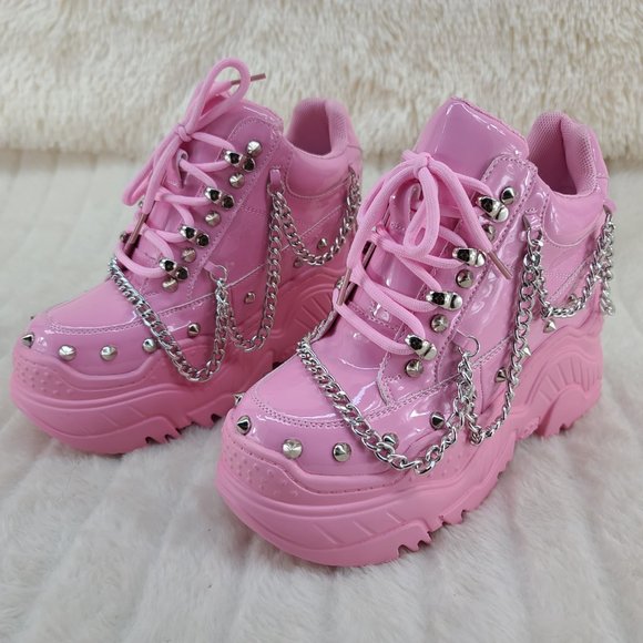 Space Candy by Anthony Wang 4" Baby Pink Sneaker Wedges - Picture 5 of 7